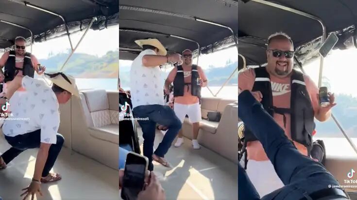 VIDEO: hombre baila en un bote y al hacer el paso del "gusanito" su celular sale volando al agua