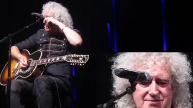 Brian May no puede evitar las lágrimas al tocar con un holograma de Freddie Mercury 
