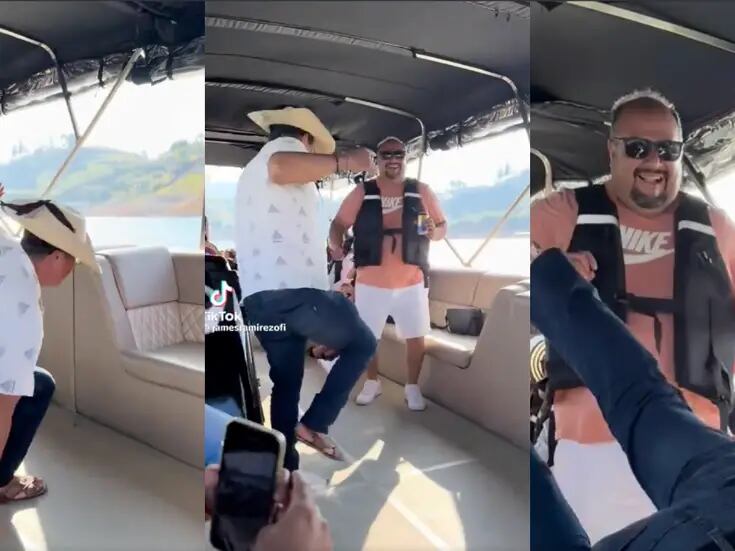 VIDEO: hombre baila en un bote y al hacer el paso del "gusanito" su celular sale volando al agua