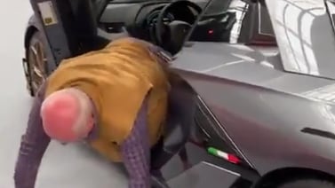 VIDEO VIRAL: Señor de la tercera edad termina en el piso al intentar bajarse de un Ferrari