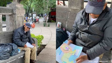 ¡Conmovedor! Anciano se gana la vida haciendo dibujos en CDMX; piden ayuda