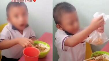 VIDEO VIRAL: ¡Buen hijo! Niño guarda un poco de su comida para dársela a su mamá