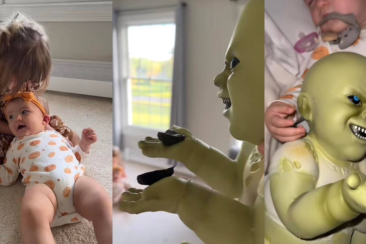 Bebé recibe muñeca aterradora como regalo, su reacción ha desconcertado a todos en internet