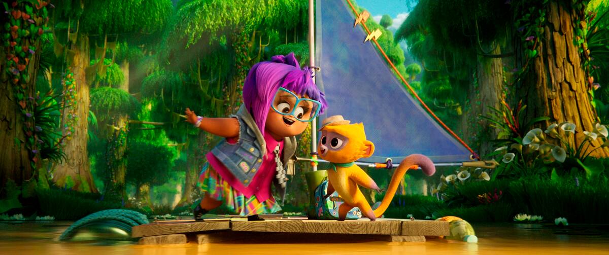 Fotograma cedido por Netflix donde aparecen los personajes Gabi (con voz de Ynairaly Simo y Vivo (con voz de Lin-Manuel Miranda, durante una escena del musical animado "Vivo". EFE/Netflix