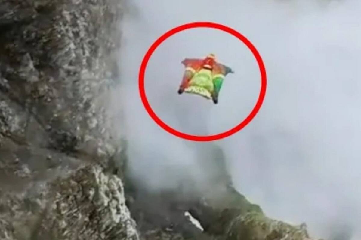 Hombre salta desde enorme acantilado con traje de alas y graba su impresionante caída