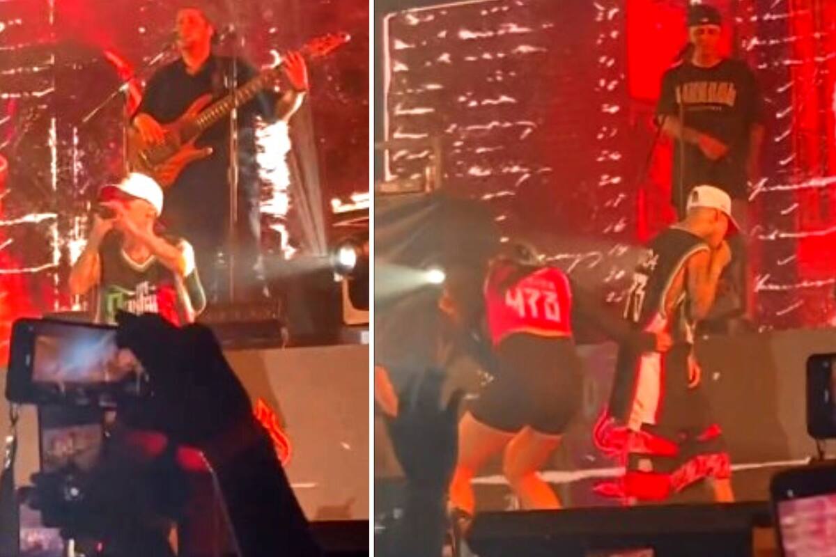 Santa Fe Klan es golpeado por una de sus bailarinas en concierto de Veracruz