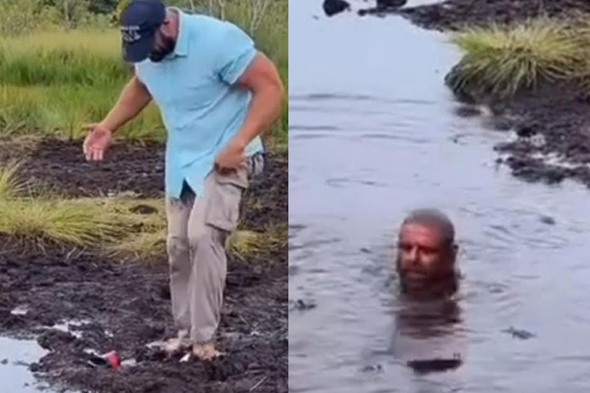 VIDEO VIRAL: Hombre se confía y termina cayendo en un enorme charco