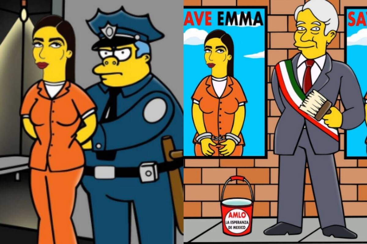 Crean dibujos de AMLO y Emma Coronel al estilo de “Los Simpson”