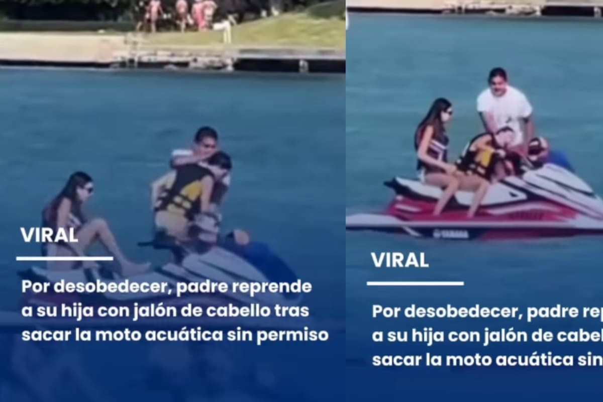 Padre se hace viral tras jalar del cabello a su hija por manejar una moto acuática sin autorización
