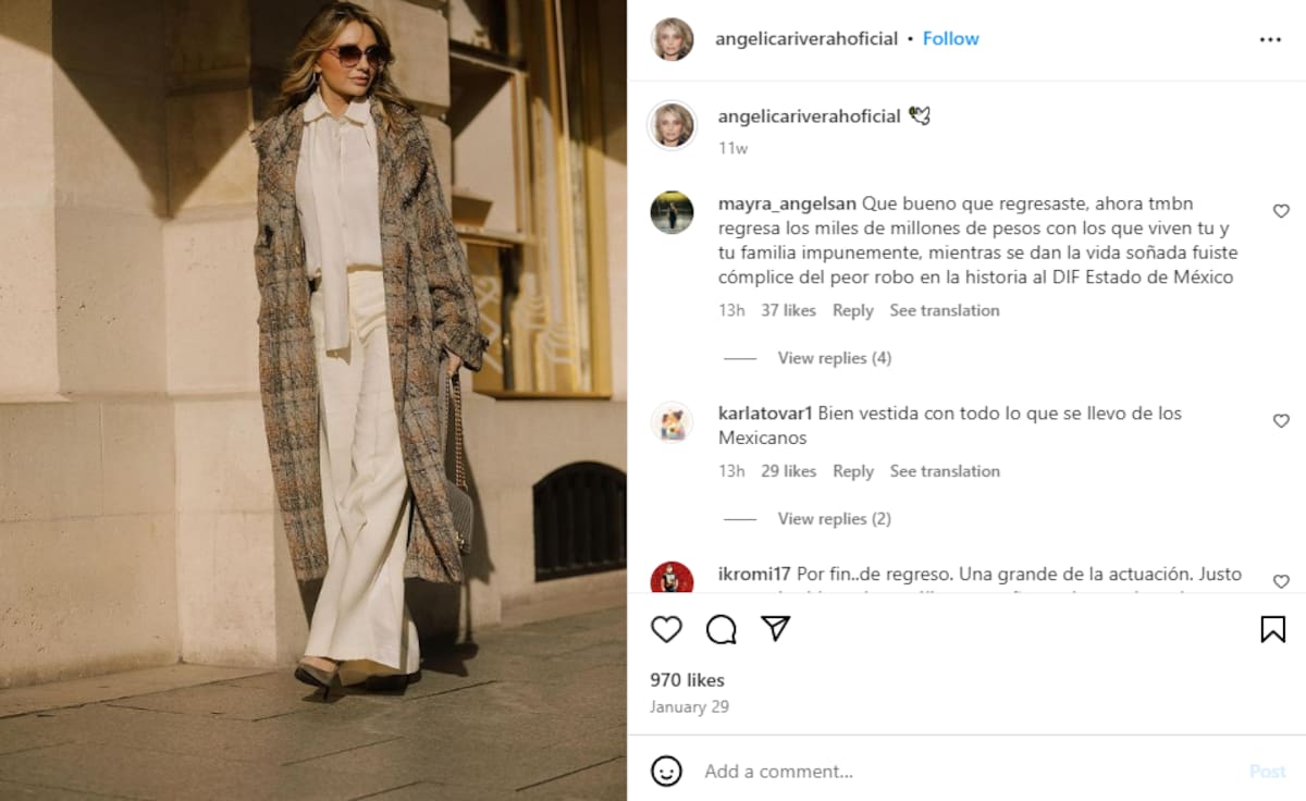 Angélica Rivera recibe reclamos en sus comentarios de Instagram.