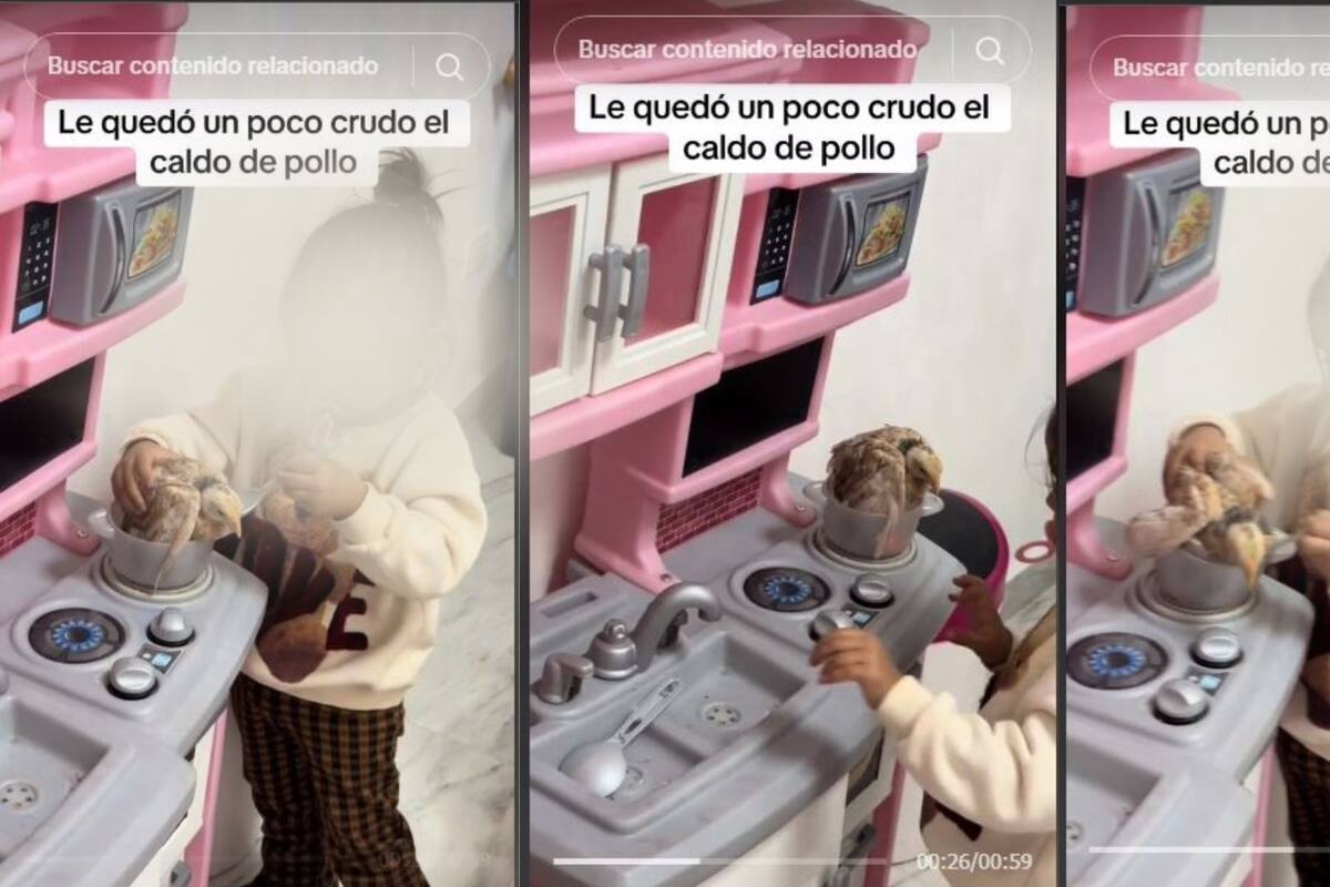 VIDEO: Niña "cocina" a un pollo de verdad en su cocina de juguete