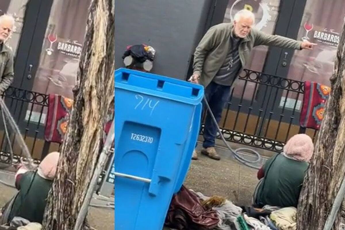 VIDEO VIRAL: Hombre moja a mujer en situación de calle porque le estorbaba para limpiar