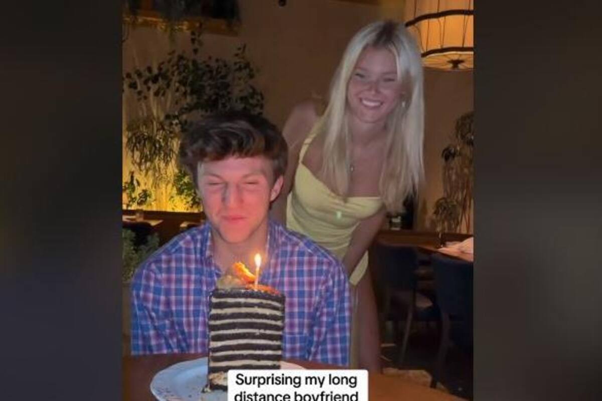 Joven reacciona tiernamente al ver a su novia en su cumpleaños