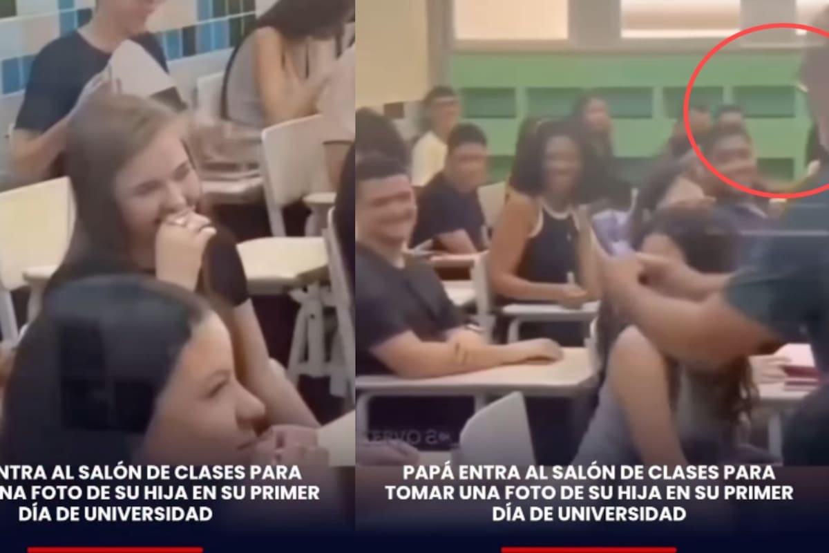 Un padre expresa su amor tomando fotos a su hija en su primer día universitario