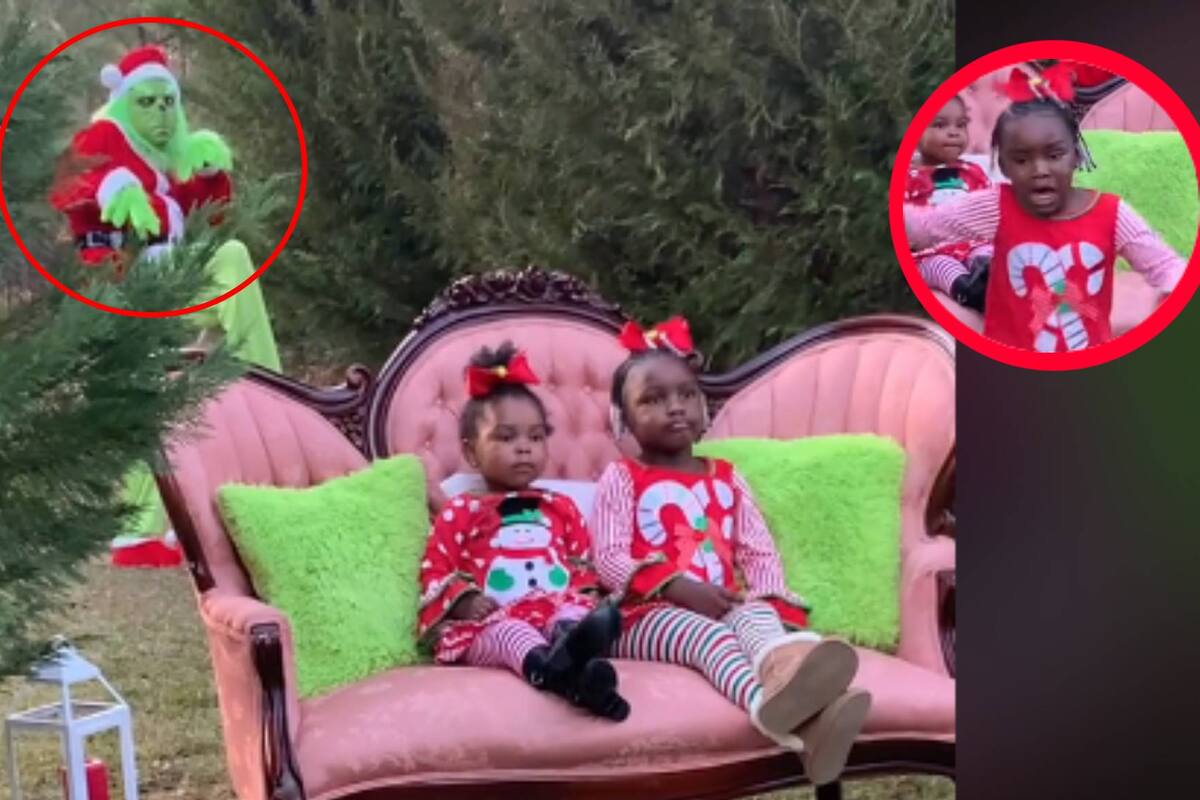 VIRAL: "El Grinch" hace de las suyas y aterroriza a dos niñas en sesión de fotos