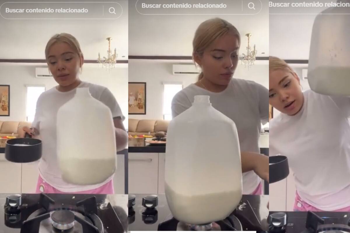 Influencer casi provoca un accidente en su cocina por poner un galón de leche en la estufa