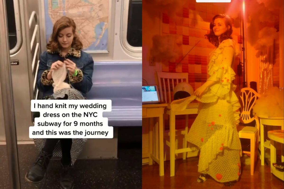 Novia tejió a mano su propio vestido de novia en 9 meses