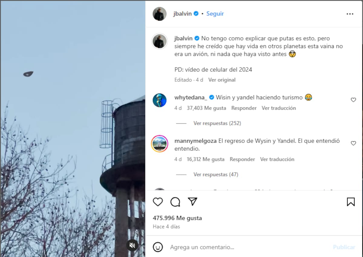 J Balvin compartió un supuesto ovni en sus redes sociales.