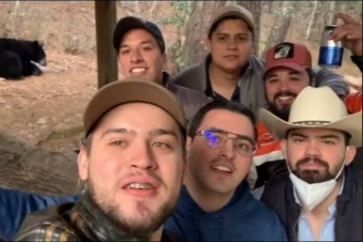 VIDEO VIRAL: Oso sorprende a regios que hacían carne asada en el bosque y se roba los totopos