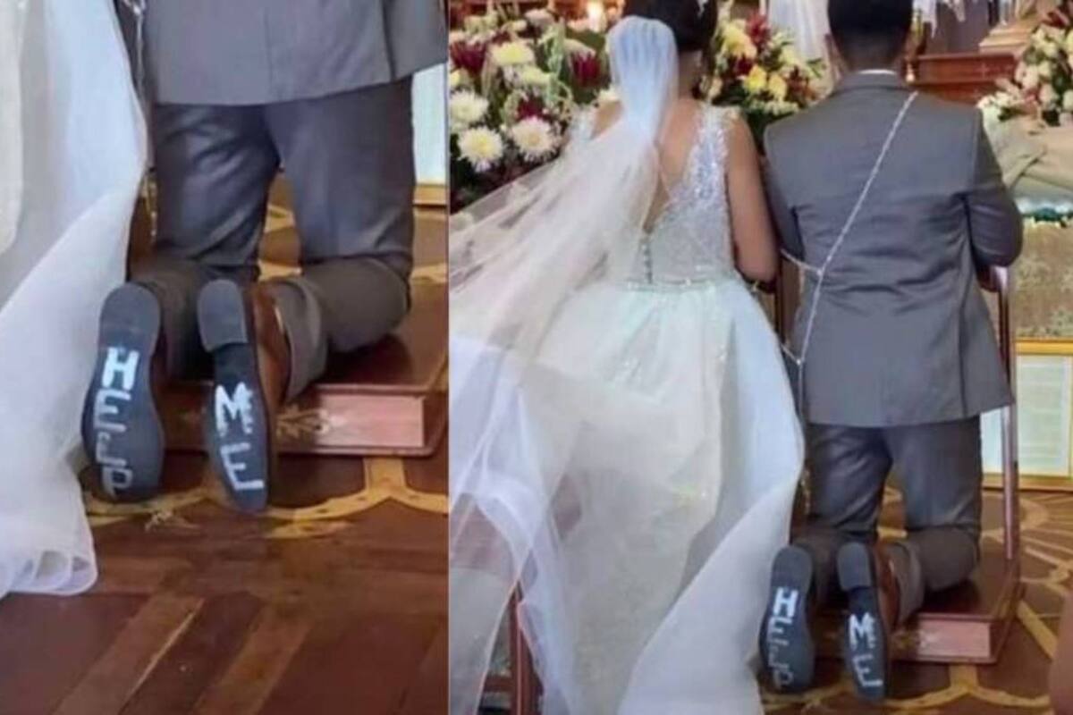 ¡Auxilio! Novio pide ayuda en su boda con mensaje en sus zapatos