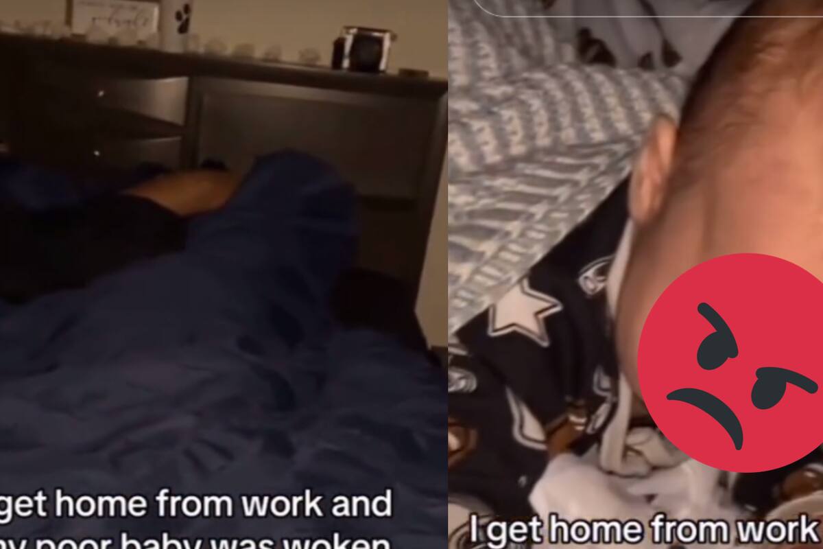 ¡No lo dejan dormir! Bebé se enoja por los ronquidos de su papá