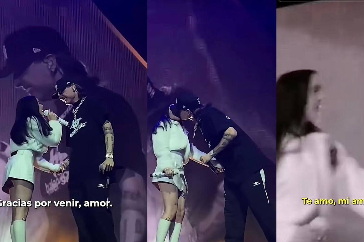 Peso Pluma y Nicki Nicole confirman su relación con un beso en pleno escenario