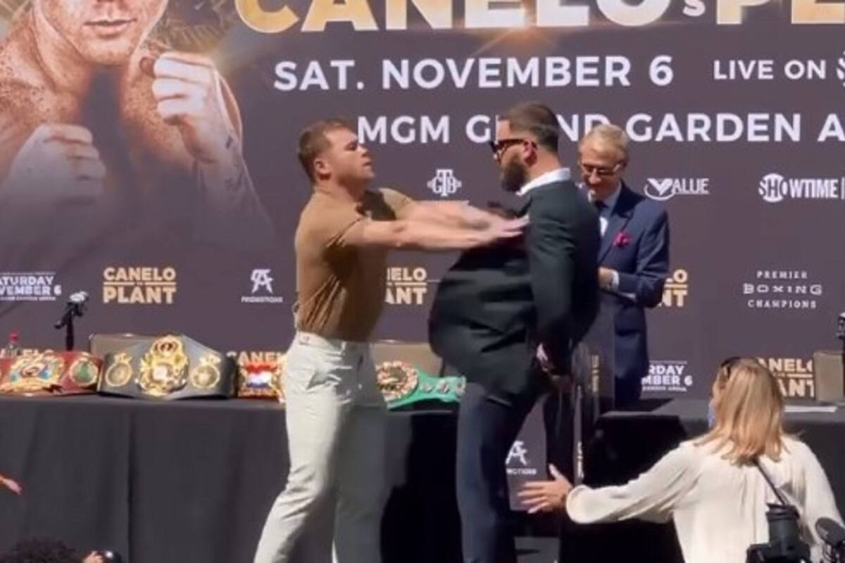 VIDEO: ¿Por qué se pelearon "Canelo" Álvarez y Caleb Plant en su presentación?