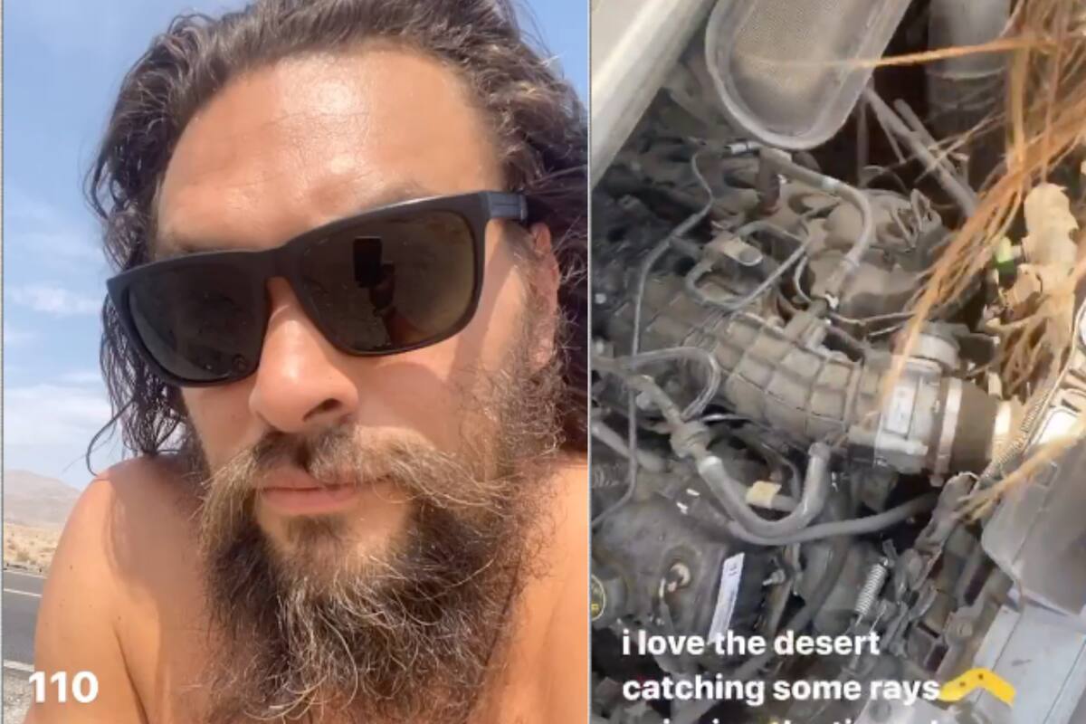 ¡Qué sexy! Jason Momoa se quita la playera y pide ayuda para arreglar su auto en el desierto