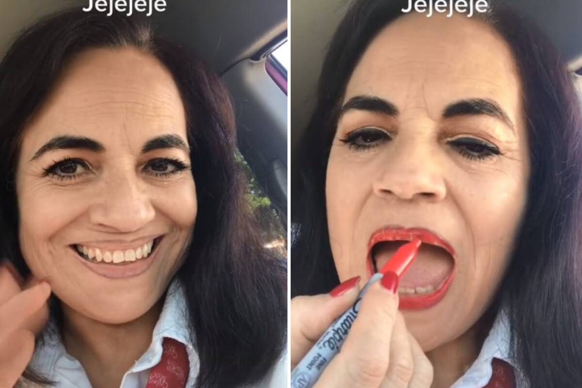 VIDEO: Señora se hace viral por pintarse los labios con un plumón rojo
