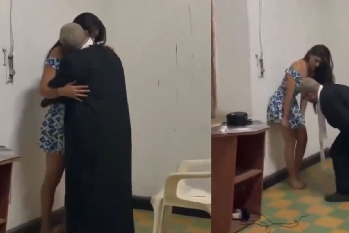 Filman a sacerdote intercambiando un beso con una joven en el interior de un templo