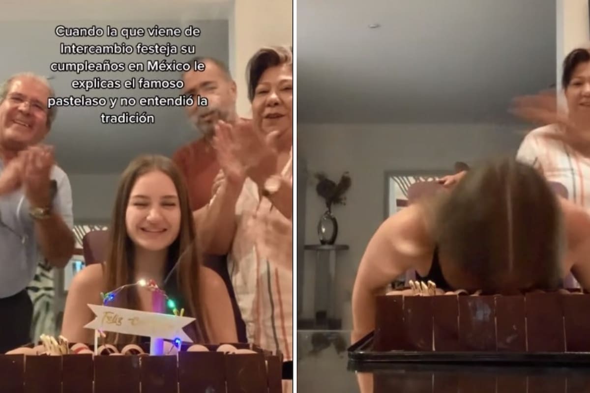 VIDEO: Extranjera festeja su cumpleaños en México y se equivoca con la mordida al pastel
