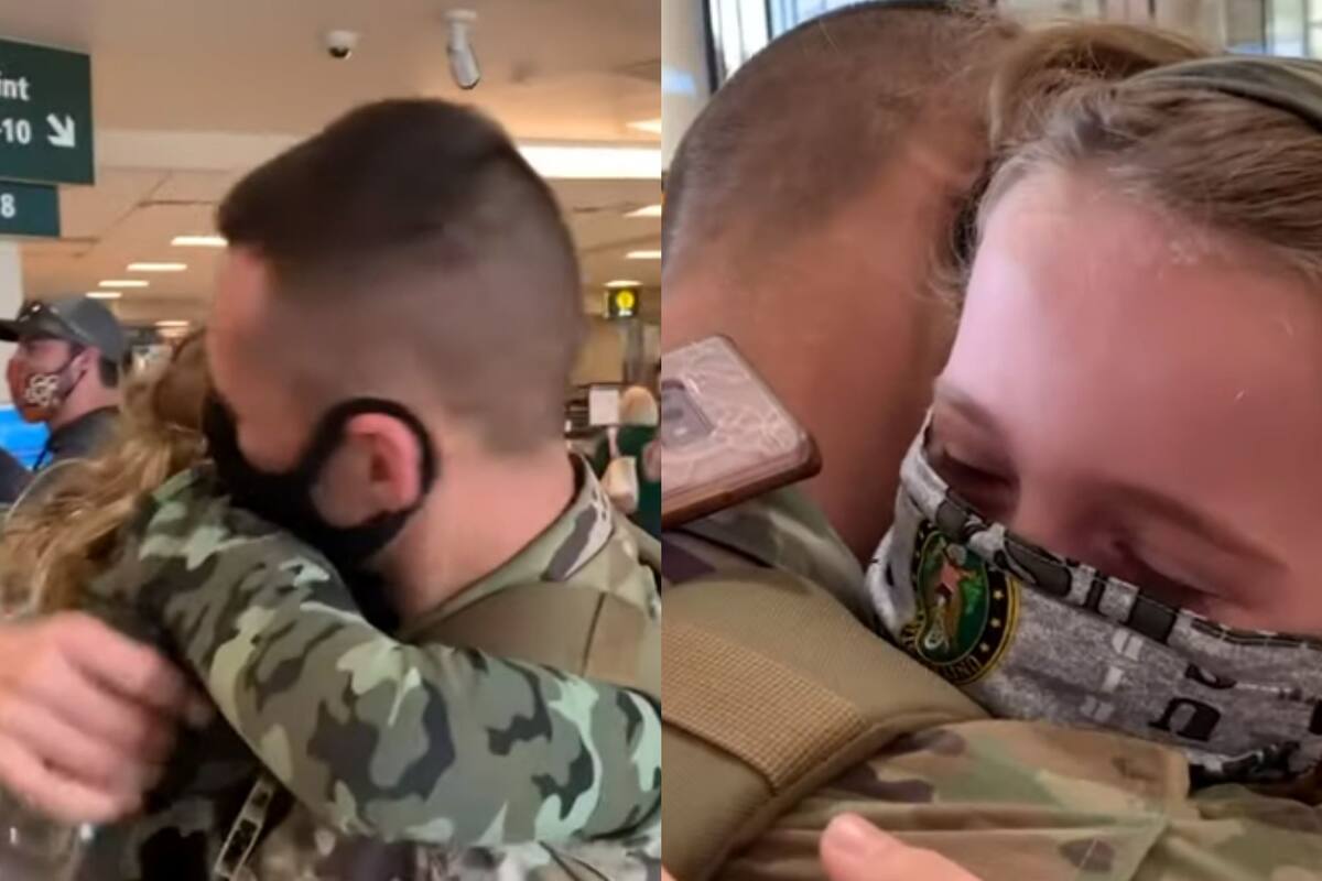 ¡Emotivo encuentro! Militar se reúne con su hermanita en aeropuerto
