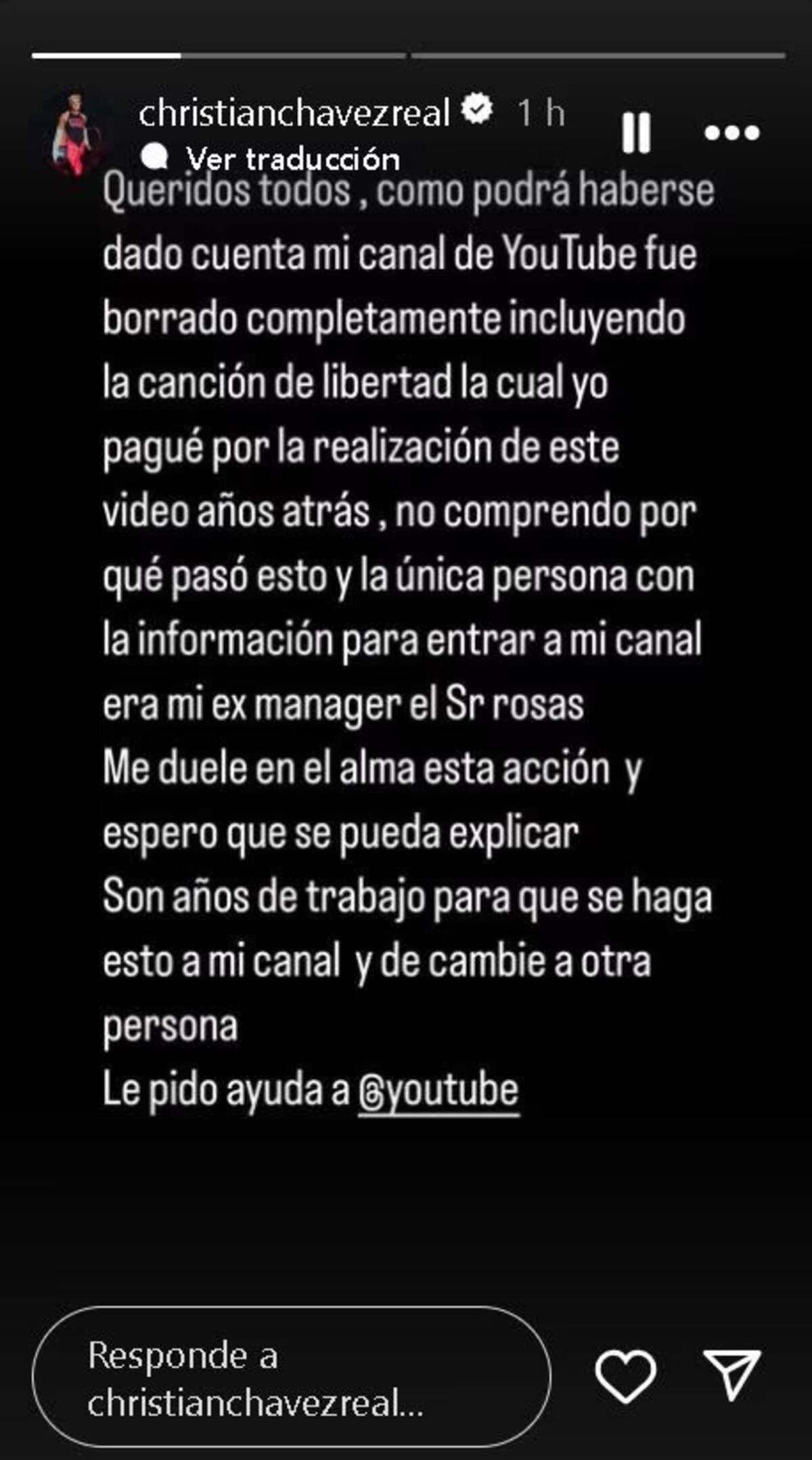 Christian Chávez denunció la eliminación de su cuenta de YouTube