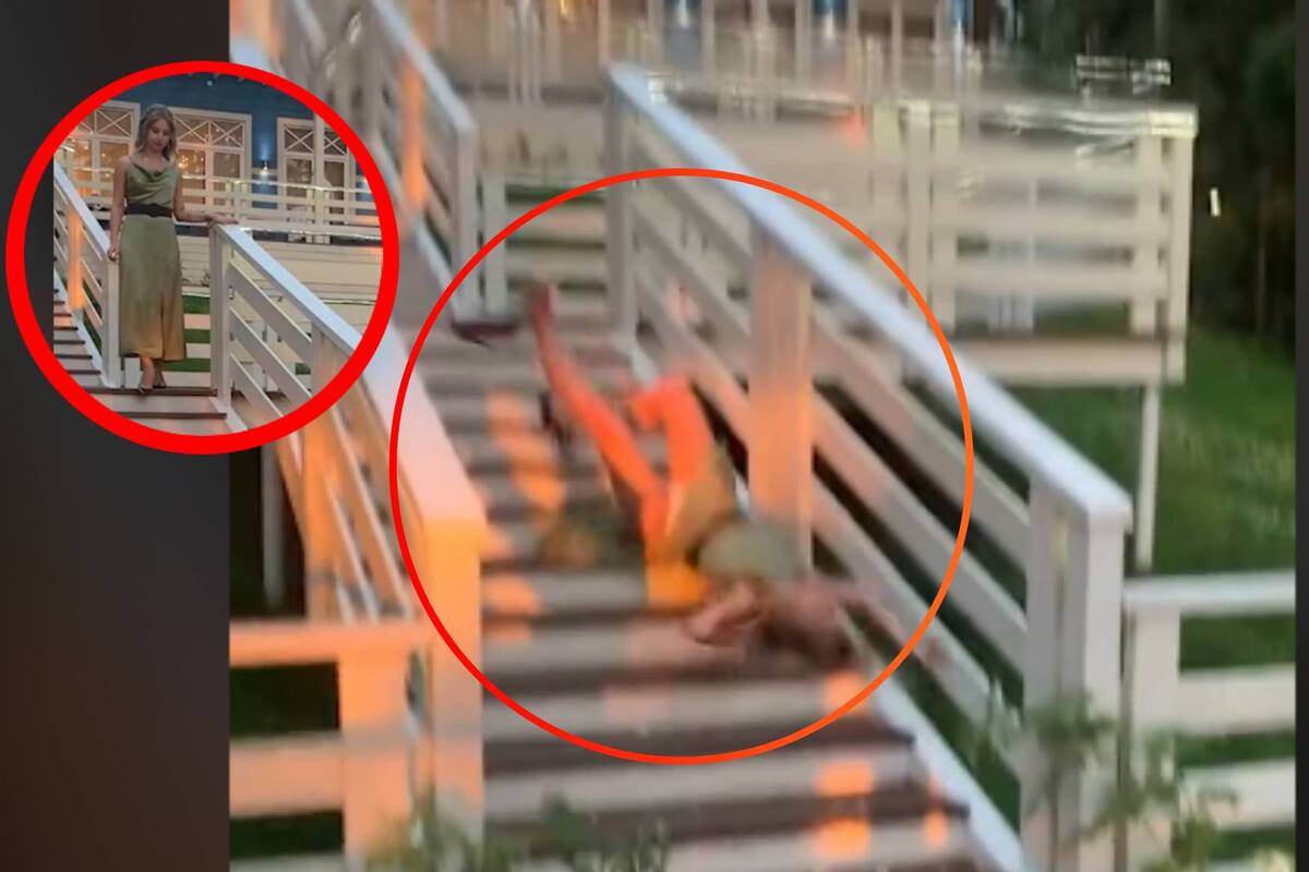 VIDEO: Por andar de lucidita aesthetic, una joven termina cayendo por las escaleras