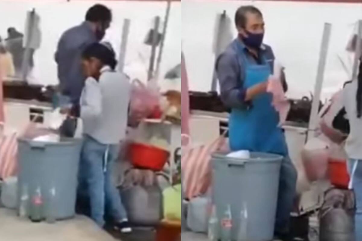 Captan a vendedores sacar platos desechables de la basura para reutilizarlos