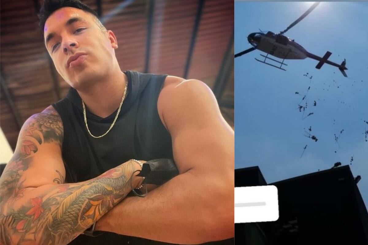 Desde un helicóptero, Jawy Méndez le arroja flores a Mane en "La Casa de los Famosos"