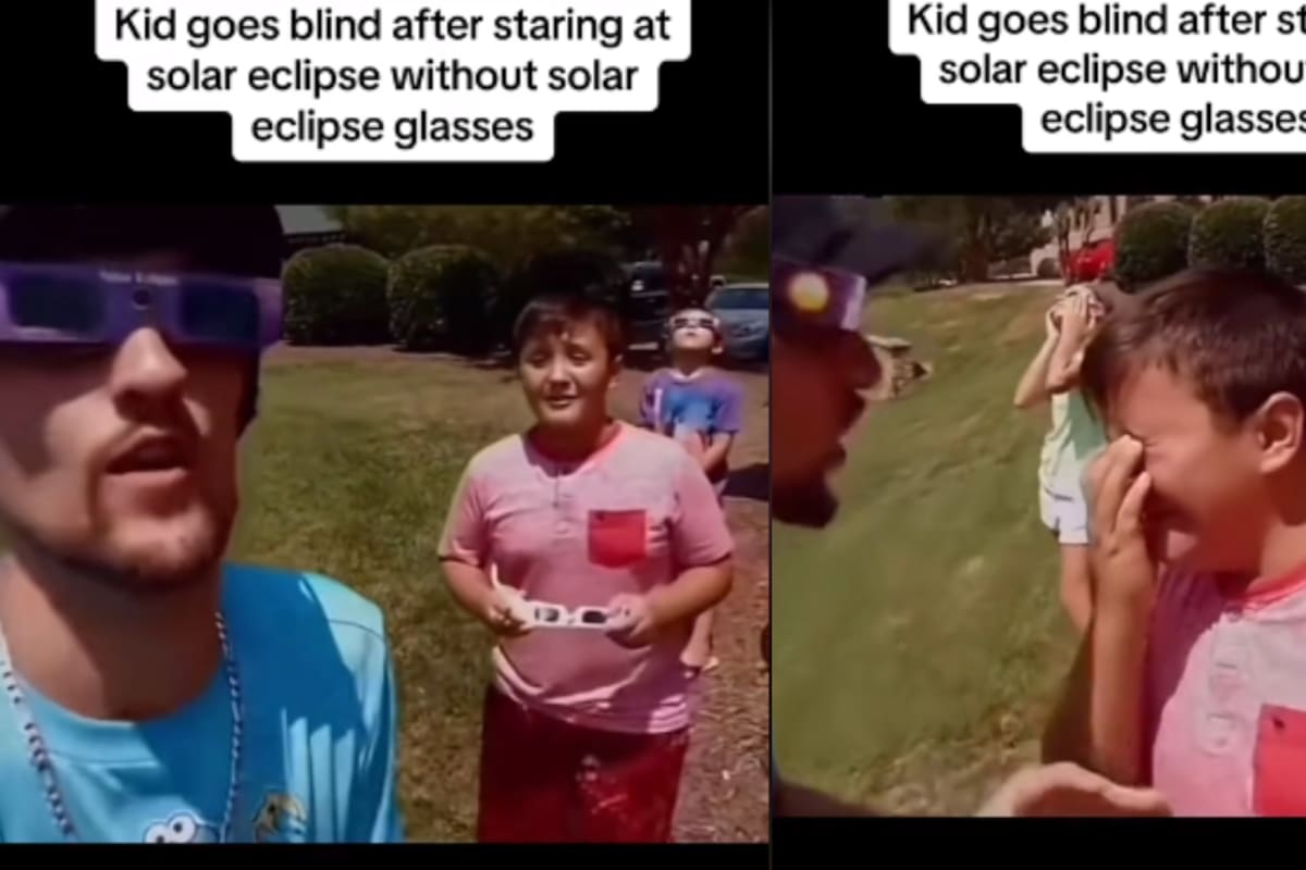 VIDEO: niño se queda ciego por quitarse los lentes protectores durante el eclipse y verlo directamente
