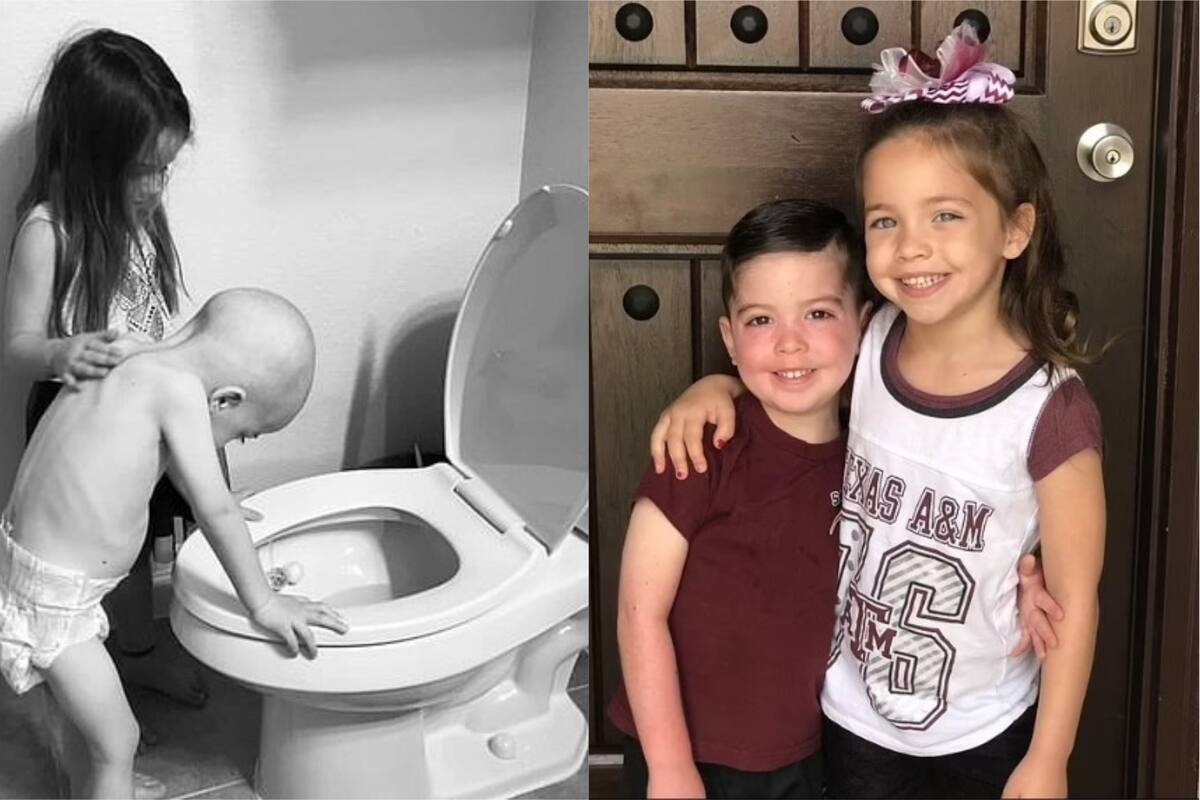 Junto a su hermana, Beckett, el niño de la foto viral logra vencer el cáncer