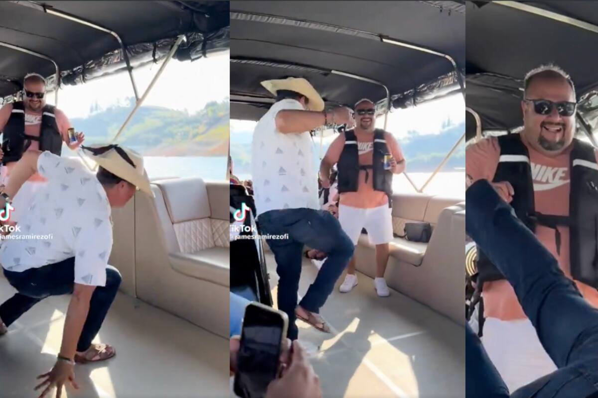VIDEO: hombre baila en un bote y al hacer el paso del "gusanito" su celular sale volando al agua