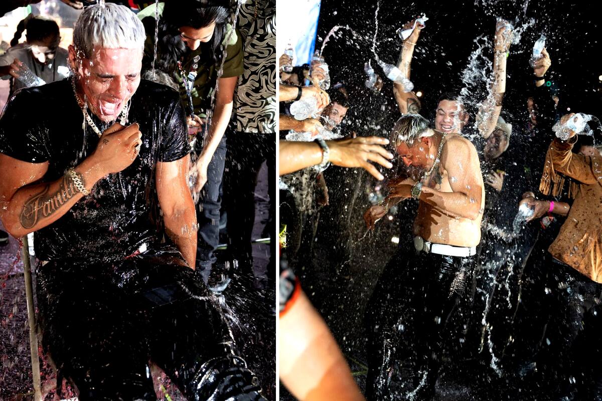 Grupo Firme celebra el cumple de Eduin Caz mojándolo con todo lo que encontraron a su paso