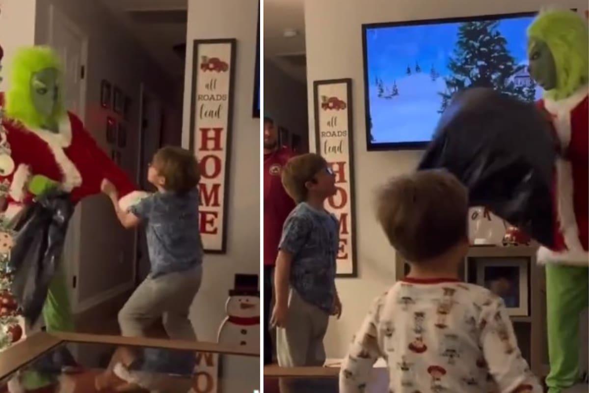 VIDEO: Por robarle sus regalos de Navidad, niño agarra a golpes a "El Grinch"