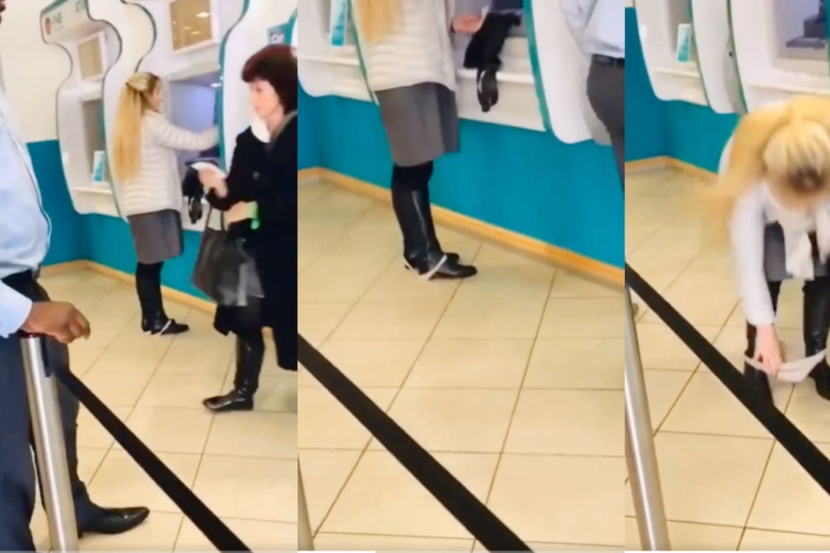 VIRAL: mujer protagoniza vergonzosa escena en el banco: ¡se le cayó la ropa interior a los pies enfrente de todos!