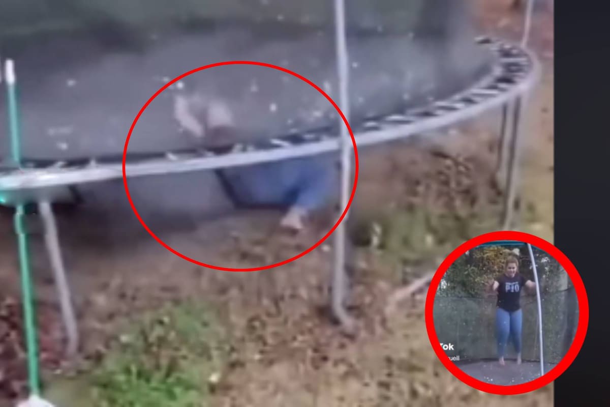 VIDEO: Mujer rompe un trampolín y aseguran que fue por no tomar "Herbalife"