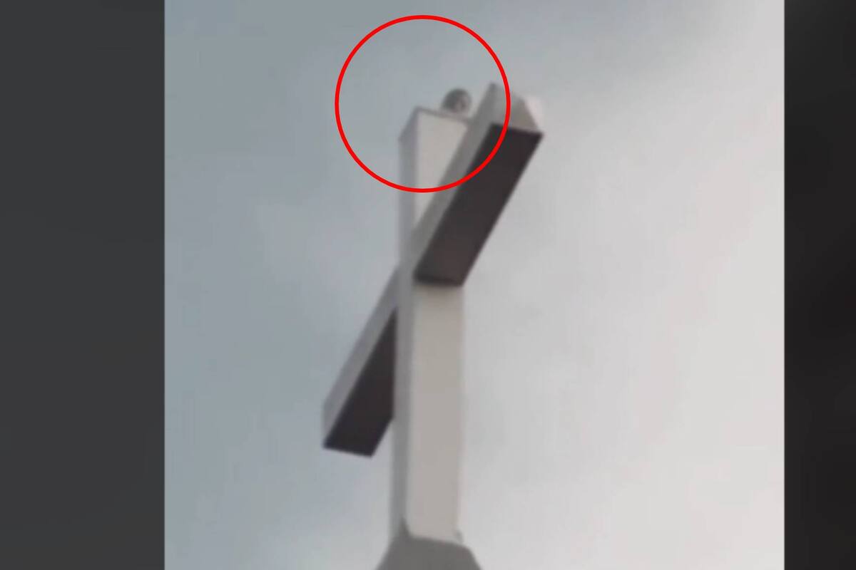 VIDEO: Hombre consigue grabar a una criatura sobre la cruz de una iglesia