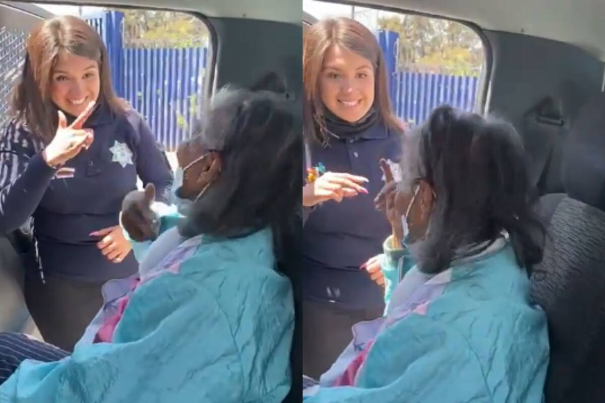 Policía explica con Lengua de Señas Mexicana a abuelita que será vacunada contra la Covid-19