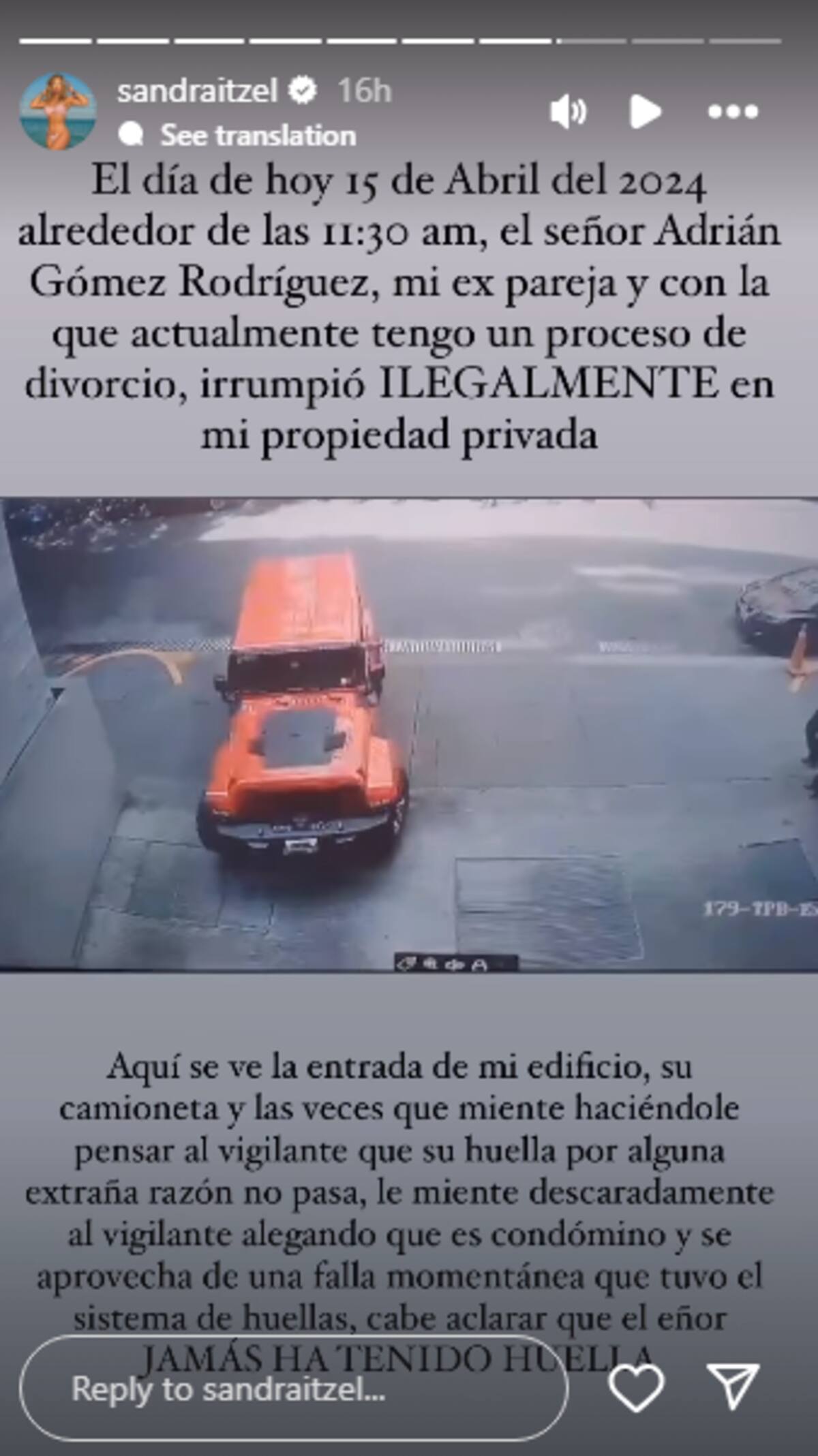 Adrián Di Monte ingresa sin autorización a la casa de Sandra Itzel.