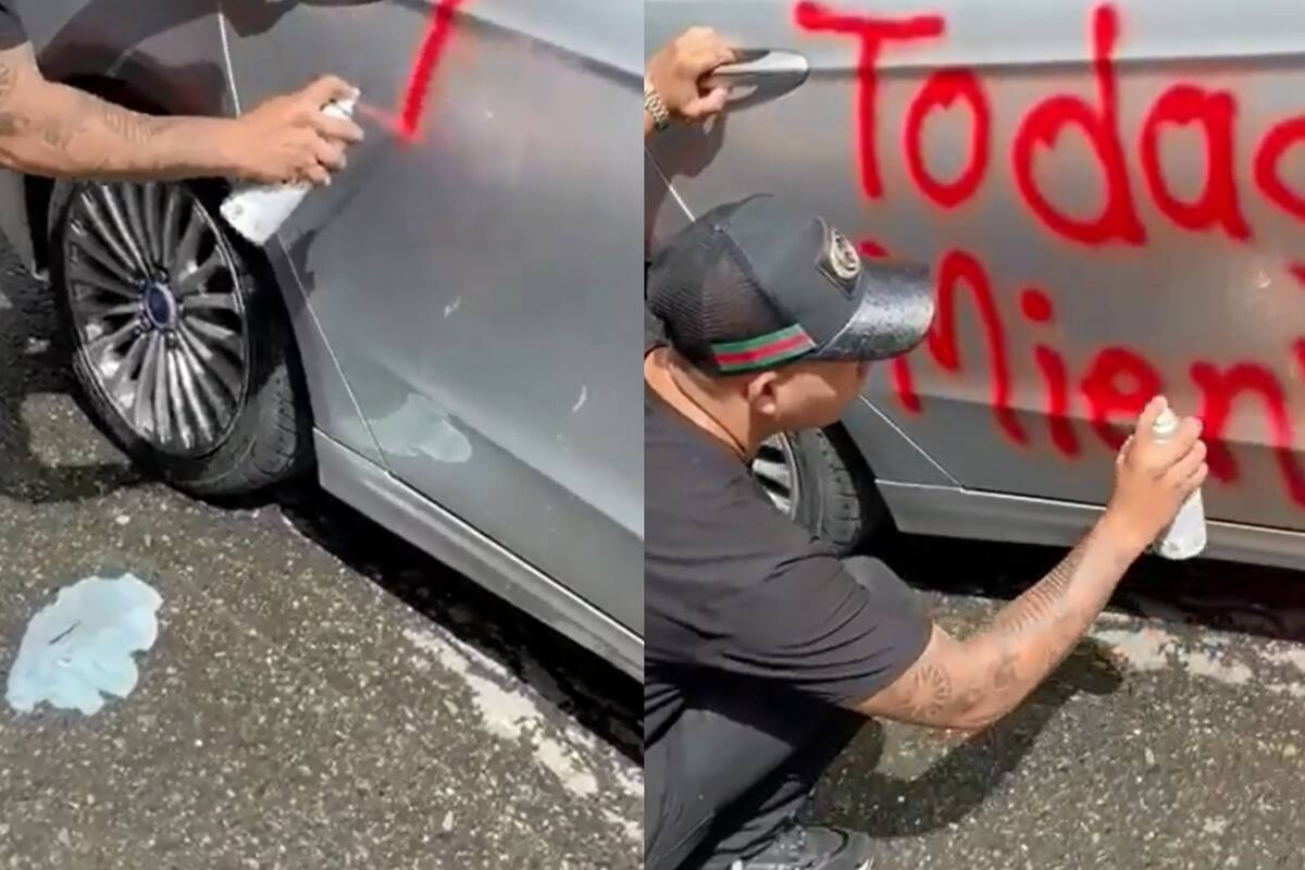 "Todas mienten": Hombre se vuelve viral por rayar carro de su novia por presunta infidelidad