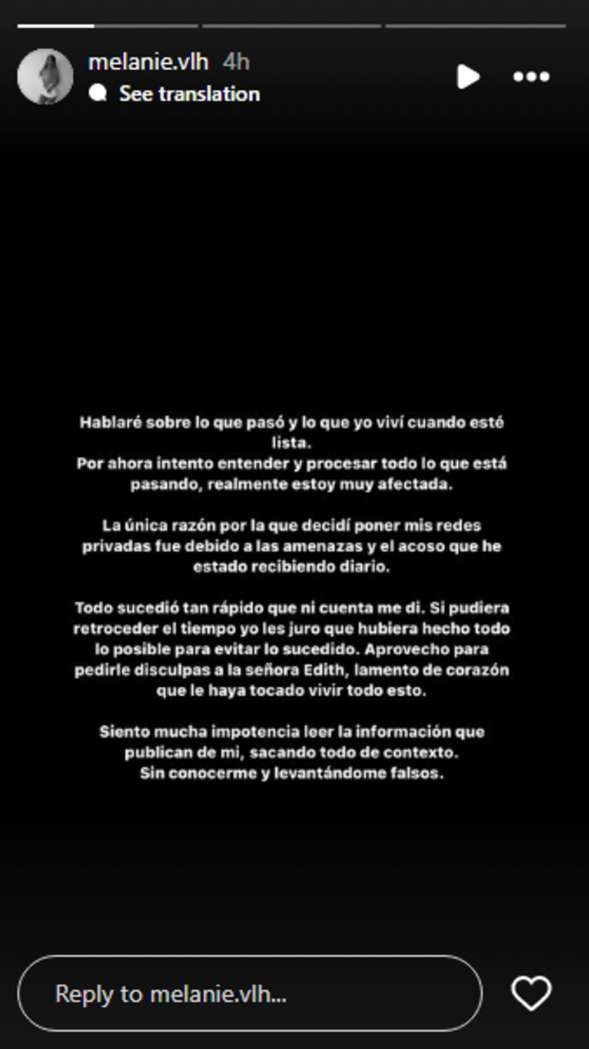 Disculpas de Melanie Lattanzi