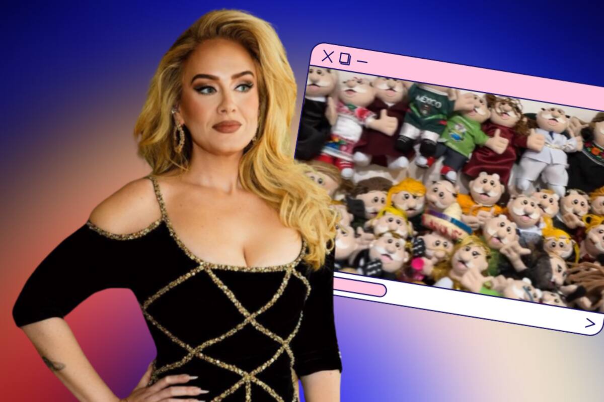 Adele presume su ENORME colección de peluches del Doctor Simi que ha recibido en concierto