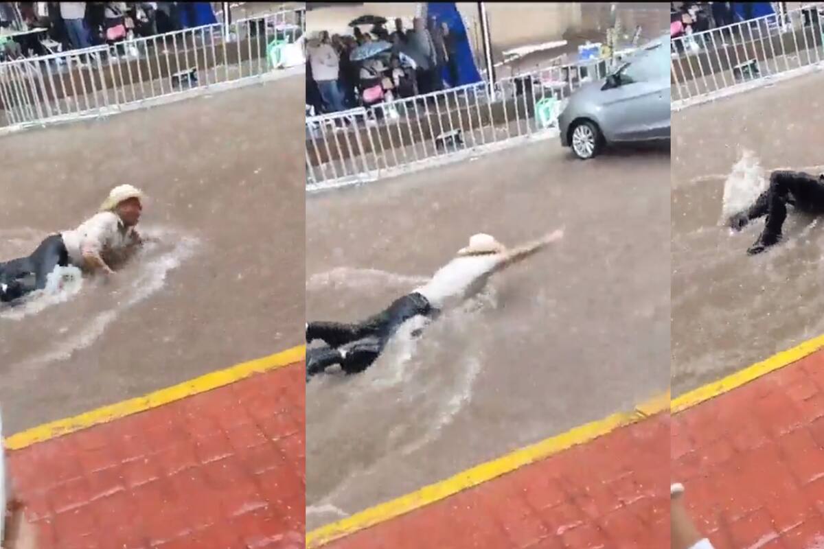 VIRAL: Nada contra la corriente en medio de una lluvia... pero el agua apenas llega a los tobillos